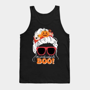 Boo Lunch Lady Messy Bun Spooky Pumpkin Halloween Costume Tank Top